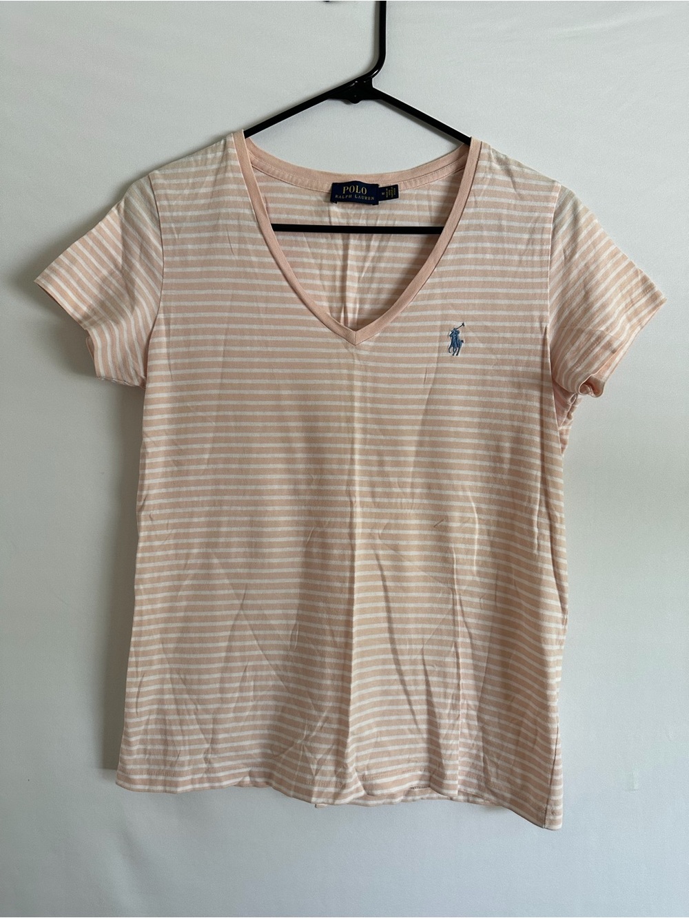 Polo by Ralph Lauren Peach & White Striped V-Neck Tee